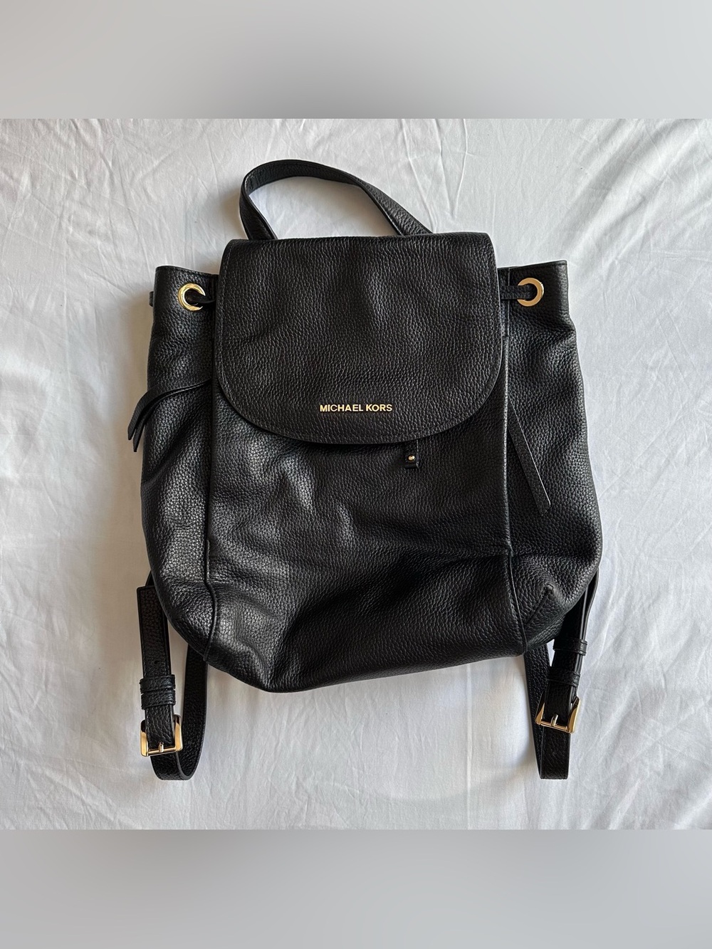 Michael Kors Black Pebbled Leather Backpack with Gold Hardware